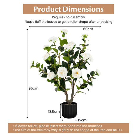 38 Inch Artificial Camellia Tree Faux Flower Plant in Cement Pot 2 Pack-White