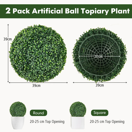 2 Pieces 39CM/50CM Artificial Decorative Plant Milan Grass Ball-S