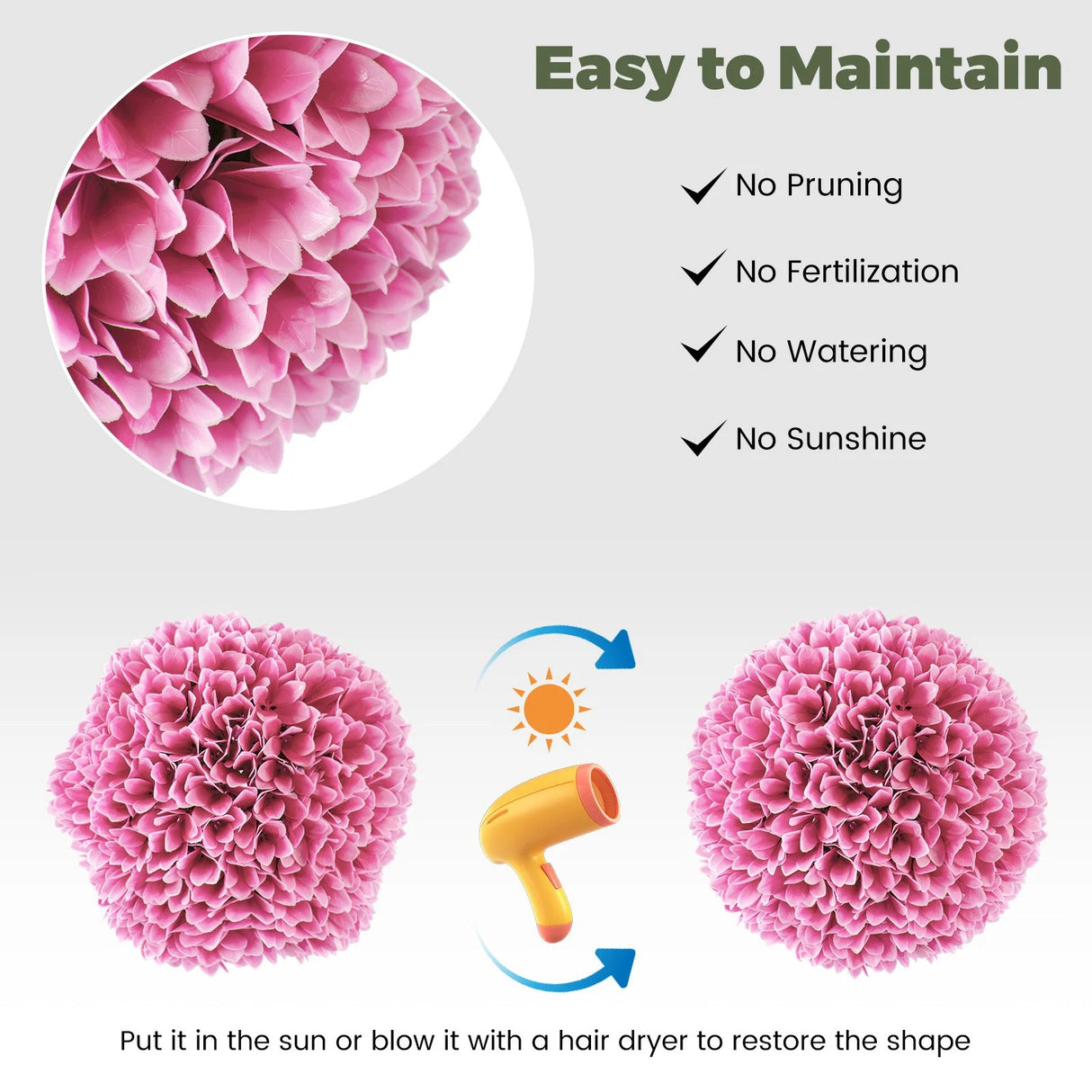 2 Pieces 28 CM Artificial Plant Topiary Balls-Pink