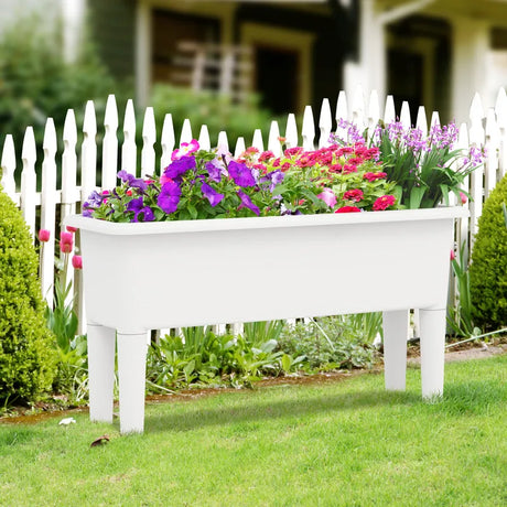 2 PCS Raised Garden Beds Self-Watering Planter Box with Detachable Legs and Drainage Hole-White