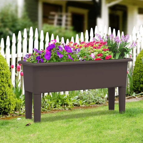 2 Pieces Raised Garden Beds Self-Watering Planter Box with Detachable Legs and Drainage Hole-Coffee