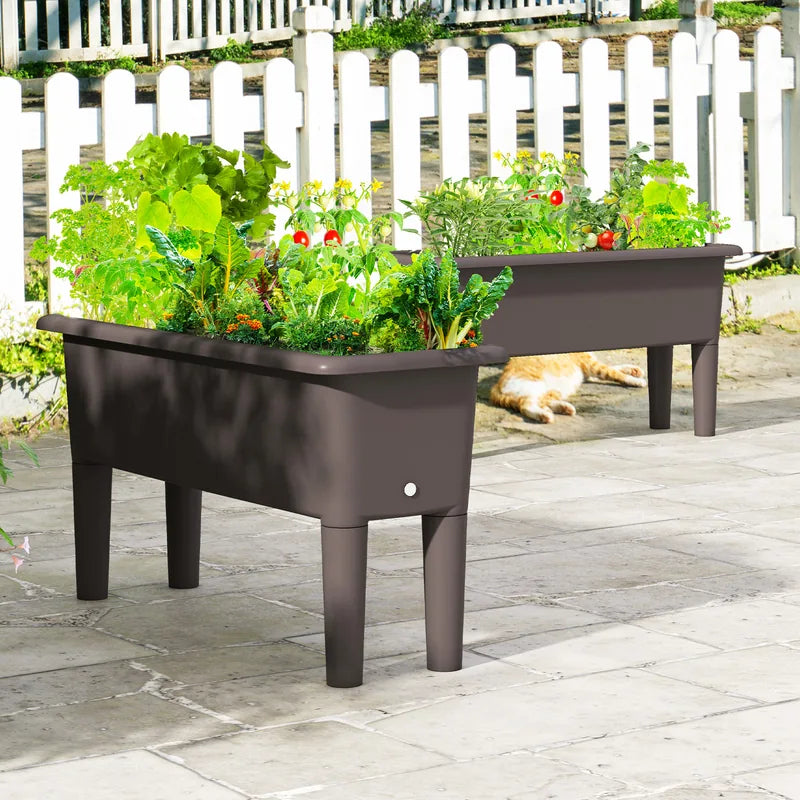 2 Pieces Raised Garden Beds Self-Watering Planter Box with Detachable Legs and Drainage Hole-Coffee