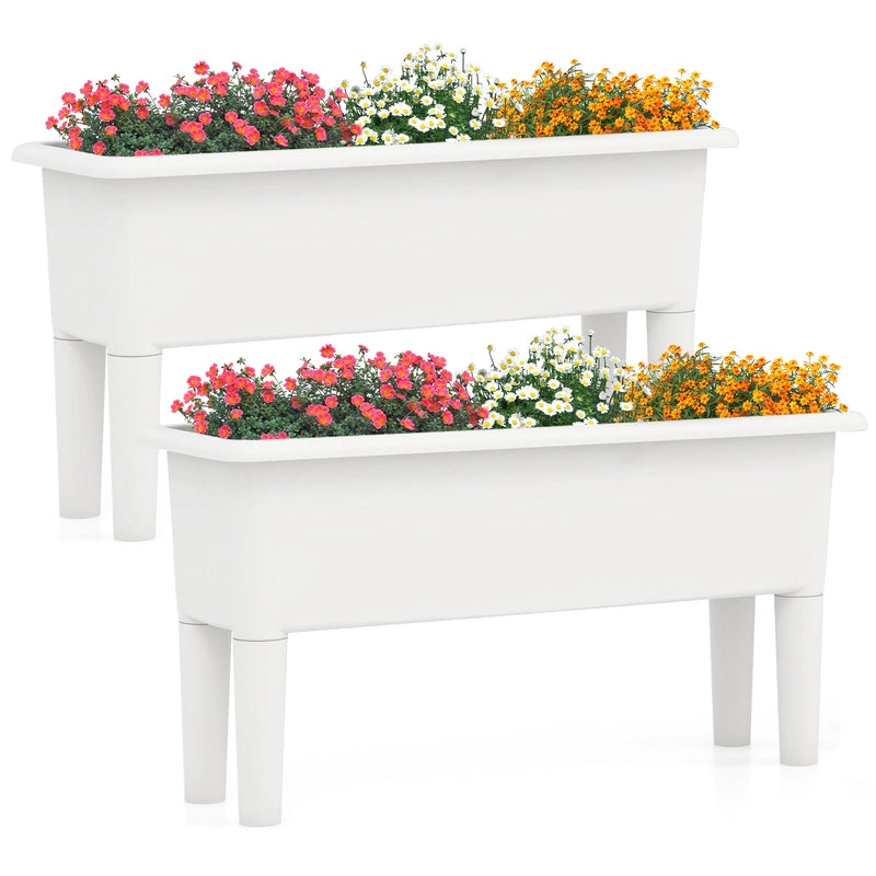 2 PCS Raised Garden Beds Self-Watering Planter Box with Detachable Legs and Drainage Hole-White