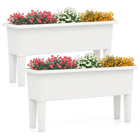 2 PCS Raised Garden Beds Self-Watering Planter Box with Detachable Legs and Drainage Hole-White