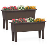 2 Pieces Raised Garden Beds Self-Watering Planter Box with Detachable Legs and Drainage Hole-Coffee