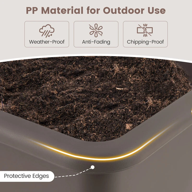 2 Pieces Raised Garden Beds Self-Watering Planter Box with Detachable Legs and Drainage Hole-Coffee