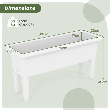 2 PCS Raised Garden Beds Self-Watering Planter Box with Detachable Legs and Drainage Hole-White