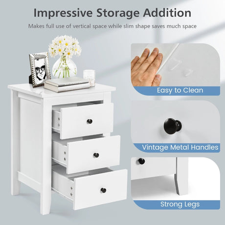 Nightstand with 3 Drawers for Living Room and Bedroom-Black