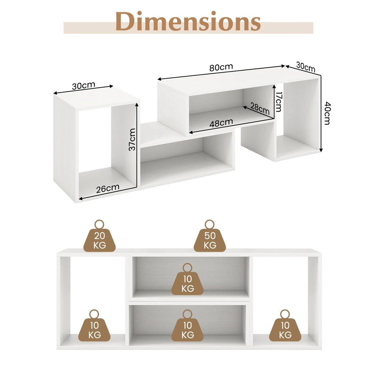 2-Piece Console TV Stand Modern Minimalist Entertainment Center-White