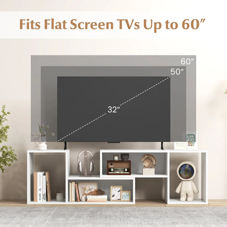 2-Piece Console TV Stand Modern Minimalist Entertainment Center-White