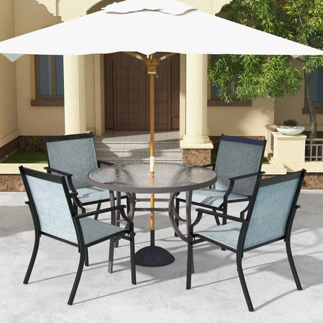 2 Piece Patio Dining Chairs with Breathable Seat and Metal Frame-Blue