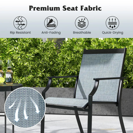2 Piece Patio Dining Chairs with Breathable Seat and Metal Frame-Blue
