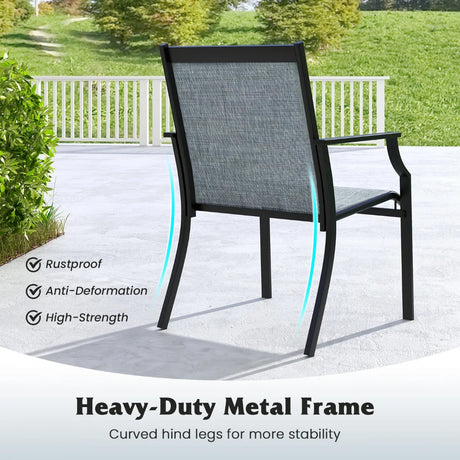 2 Piece Patio Dining Chairs with Breathable Seat and Metal Frame-Blue