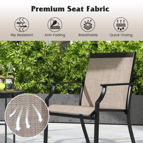 2 Piece Patio Dining Chairs with Breathable Seat and Metal Frame-Coffee