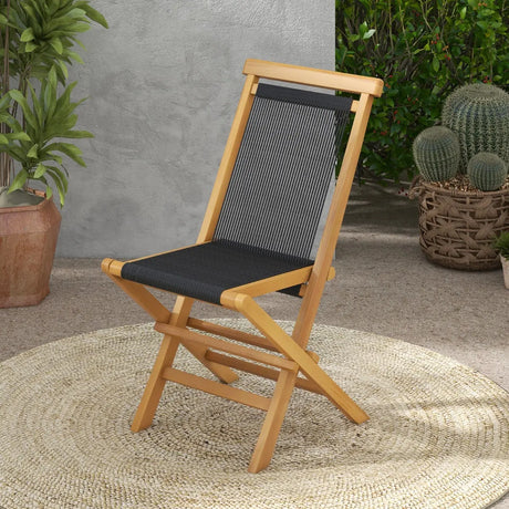 2 Piece Patio Folding Chairs with Woven Rope Seat and Back for Porch Backyard Poolside