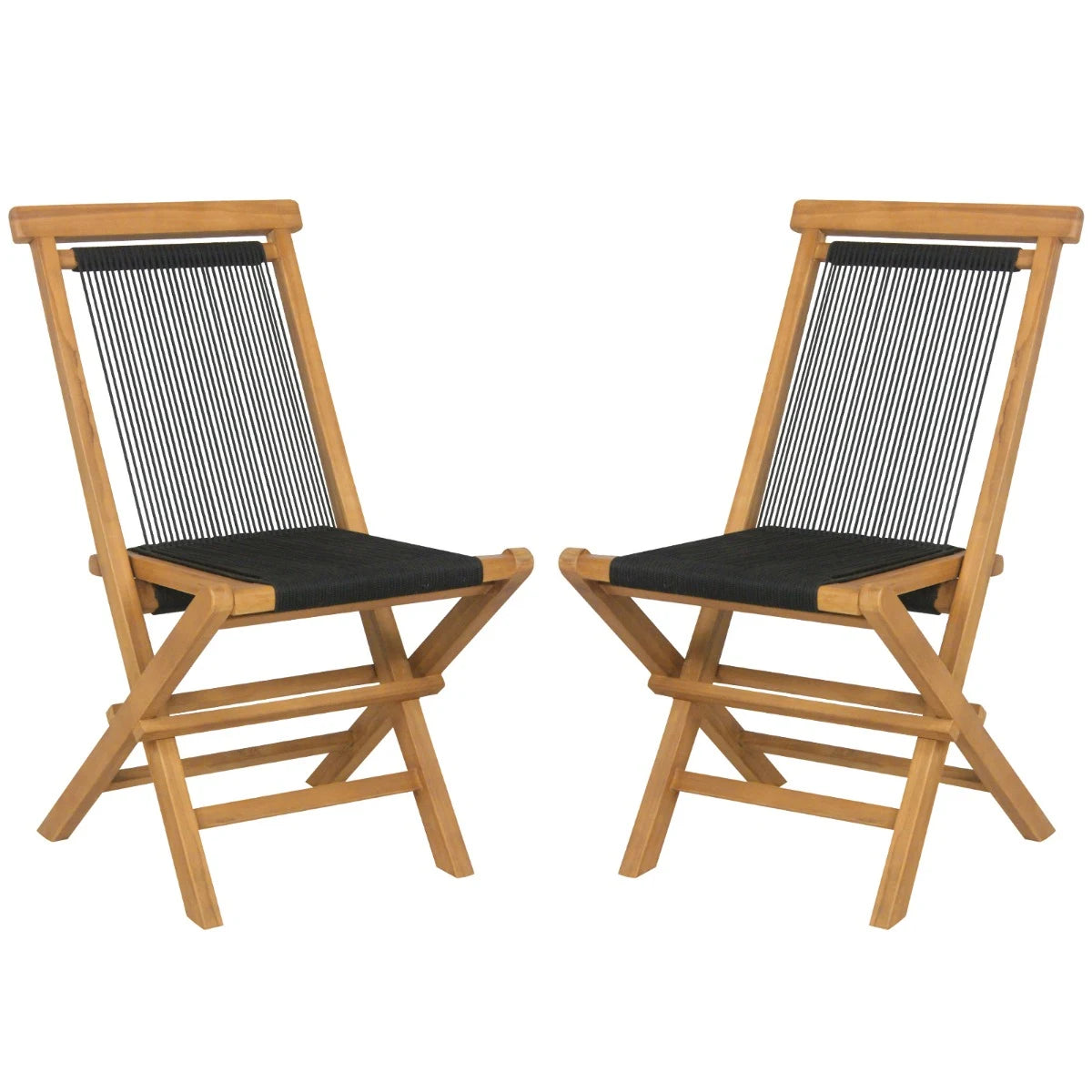 2 Piece Patio Folding Chairs with Woven Rope Seat and Back for Porch Backyard Poolside