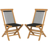 2 Piece Patio Folding Chairs with Woven Rope Seat and Back for Porch Backyard Poolside