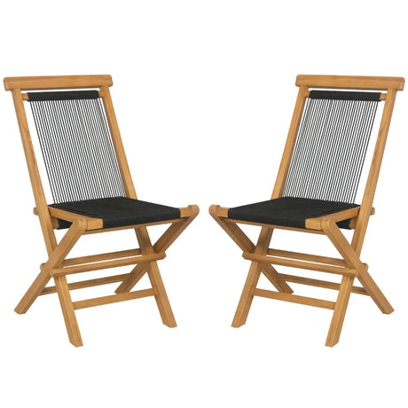 2 Piece Patio Folding Chairs with Woven Rope Seat and Back for Porch Backyard Poolside