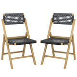 Set of 2 Folding Chairs Teak Wood Dining Chairs with Woven Rope Seat and Back