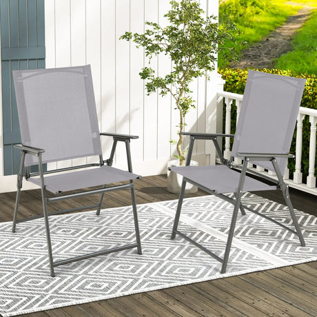 2 Piece Patio Chair Set High Back Dining Chairs Grey
