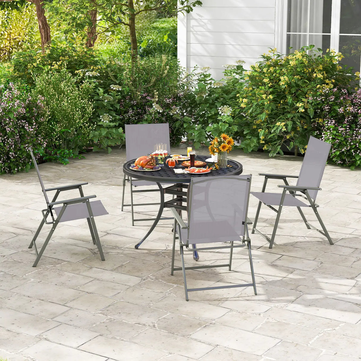 2 Piece Patio Chair Set High Back Dining Chairs Grey