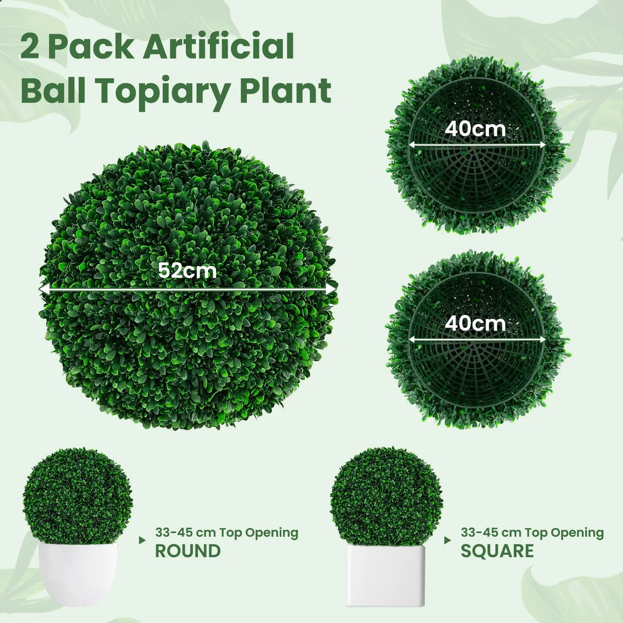2 Pieces 52 CM Artificial Topiary Balls with 20 Zip Ties-M