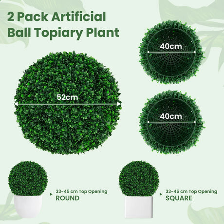 2 Pieces 52 CM Artificial Topiary Balls with 20 Zip Ties-M