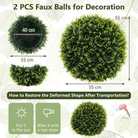2 PCS 45cm/55cm Artificial Plant Cedar Topiary Ball-M