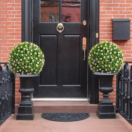 2 Pieces Artificial Plant Topiary Balls with Pink Flowers Sun-protective