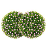 2 Pieces Artificial Plant Topiary Balls with Pink Flowers Sun-protective