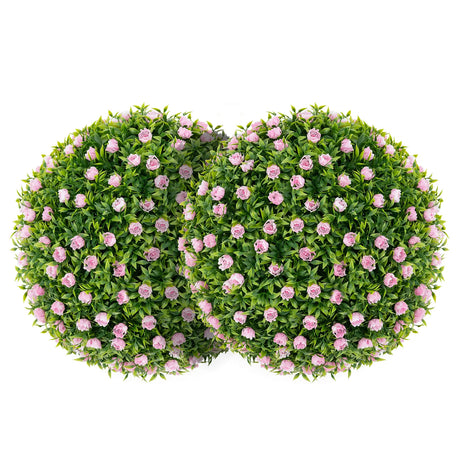 2 Pieces Artificial Plant Topiary Balls with Pink Flowers Sun-protective