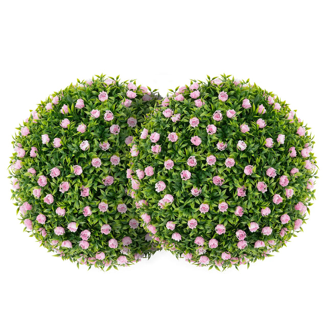 2 Pieces Artificial Plant Topiary Balls with Pink Flowers Sun-protective