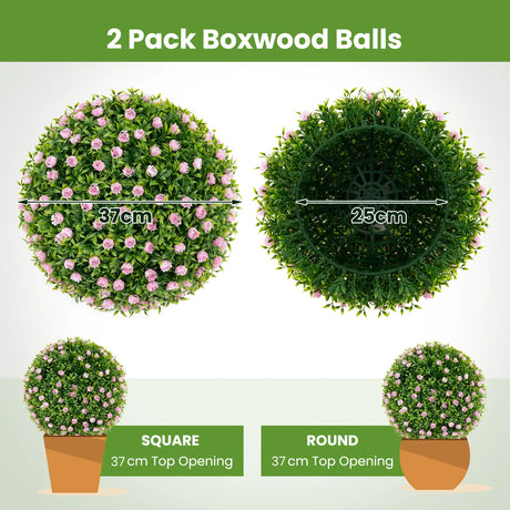 2 Pieces Artificial Plant Topiary Balls with Pink Flowers Sun-protective