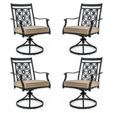 2 Pieces Patio Swivel Chairs with Blossom Pattern Backrest and Cushions-Black