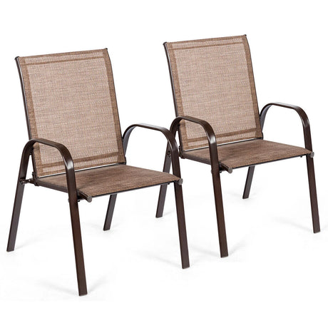 2 Pieces Patio Outdoor Dining Chair with Armrest-Brown