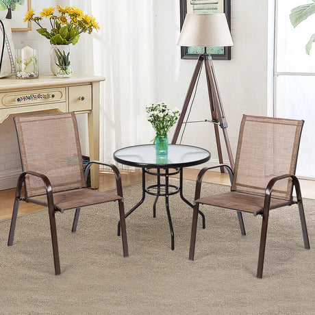 2 Pieces Patio Outdoor Dining Chair with Armrest-Brown