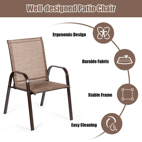 2 Pieces Patio Outdoor Dining Chair with Armrest-Brown