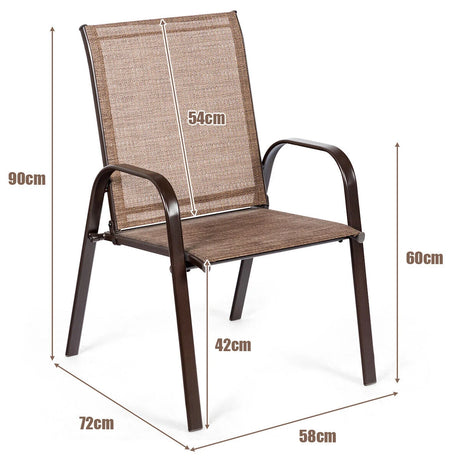 2 Pieces Patio Outdoor Dining Chair with Armrest-Brown