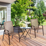 2 Pieces Patio Outdoor Dining Chair with Armrest-Brown