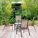 2 Pieces Patio Outdoor Dining Chair with Armrest-Brown