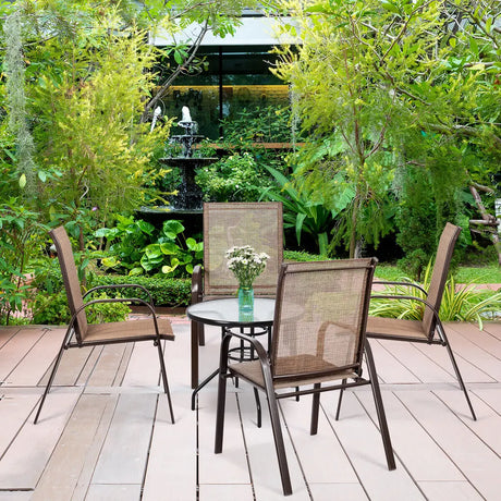 2 Pieces Patio Outdoor Dining Chair with Armrest-Brown