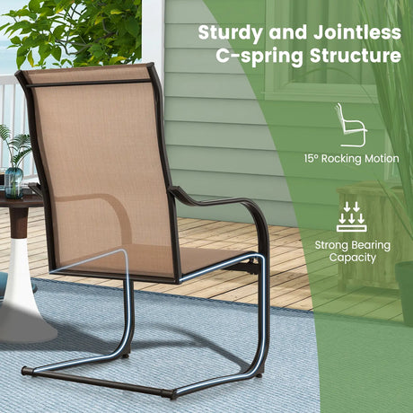 2 Pieces C-Spring Motion Patio Dining Chairs with Breathable Fabric