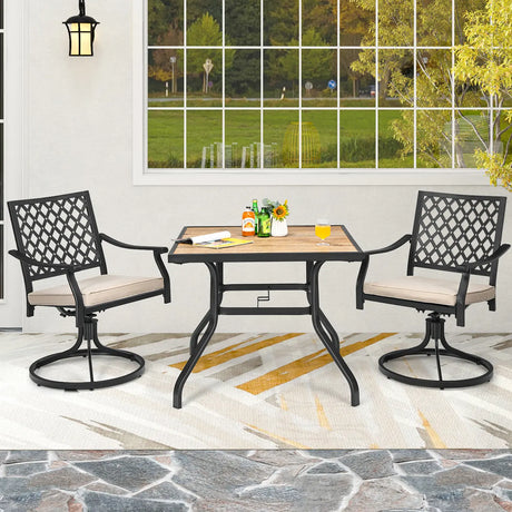 2 Pieces Patio 360 Swivel Dining Chairs with Rocker and Cushioned Armrest-Beige
