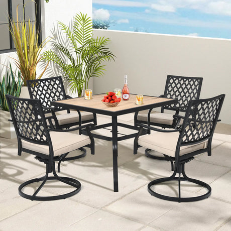 2 Pieces Patio 360 Swivel Dining Chairs with Rocker and Cushioned Armrest-Beige