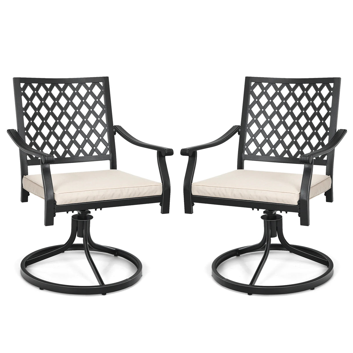 2 Pieces Patio 360 Swivel Dining Chairs with Rocker and Cushioned Armrest-Beige