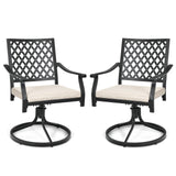 2 Pieces Patio 360 Swivel Dining Chairs with Rocker and Cushioned Armrest-Beige