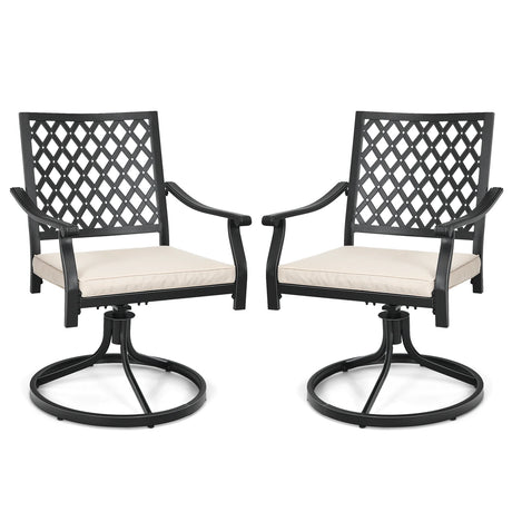 2 Pieces Patio 360 Swivel Dining Chairs with Rocker and Cushioned Armrest-Beige