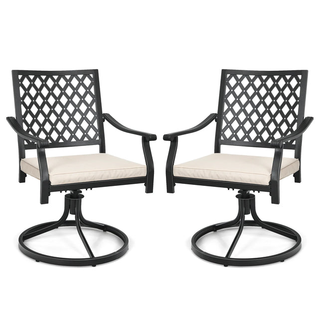 2 Pieces Patio 360 Swivel Dining Chairs with Rocker and Cushioned Armrest-Beige