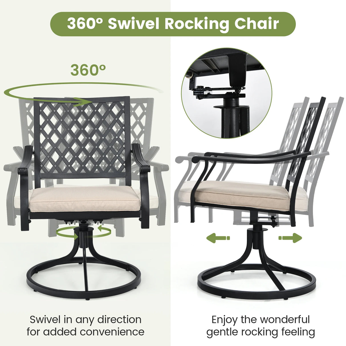 2 Pieces Patio 360 Swivel Dining Chairs with Rocker and Cushioned Armrest-Beige