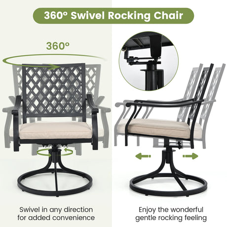 2 Pieces Patio 360 Swivel Dining Chairs with Rocker and Cushioned Armrest-Beige
